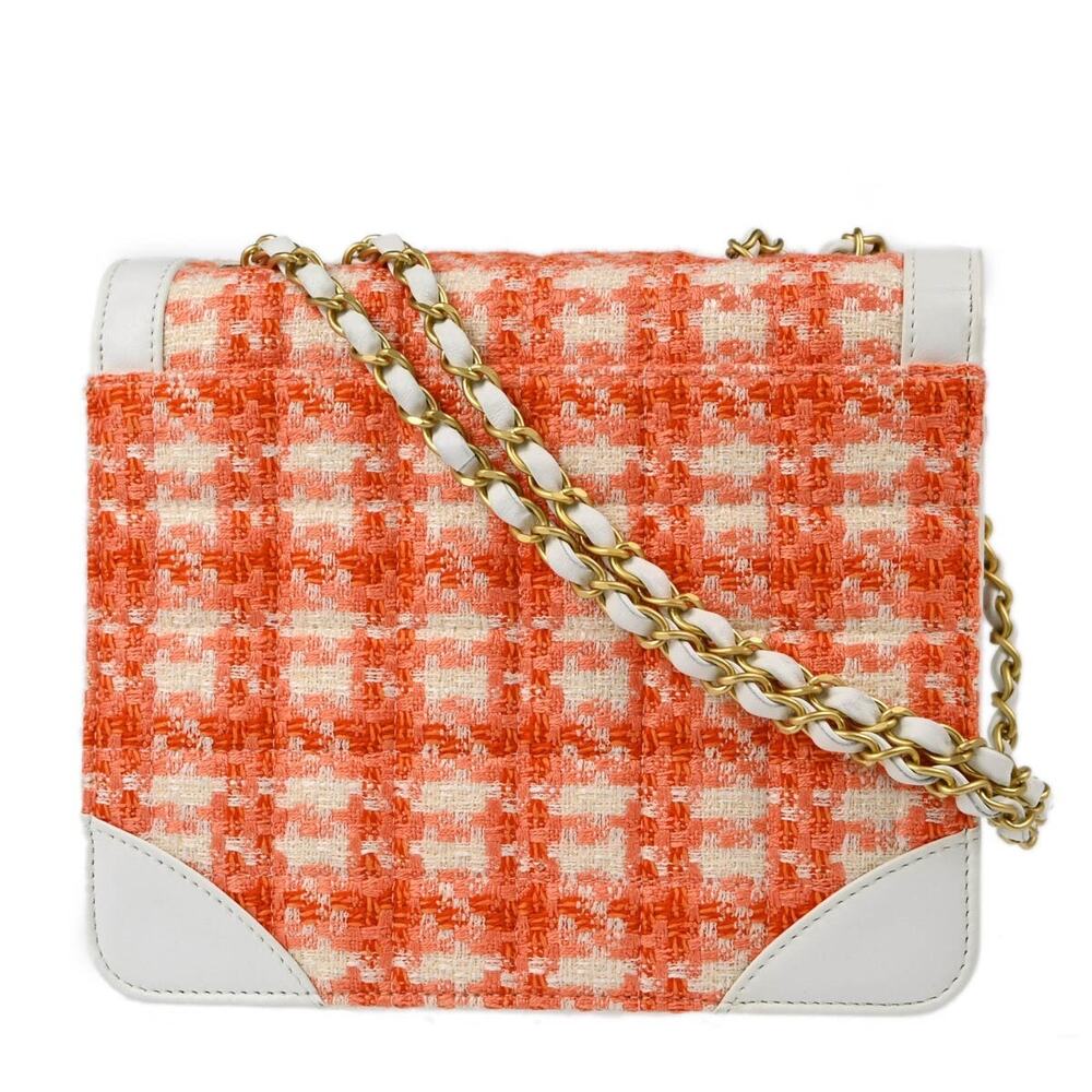 Chanel Quilted Tweed Vintage Chocolate Bar CC Flap Bag Orange - Picture 2 of 5